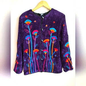 Indigo Moon Floral Indigo‎ Jacket Medium Unique Maximalist Whimsy Fairy